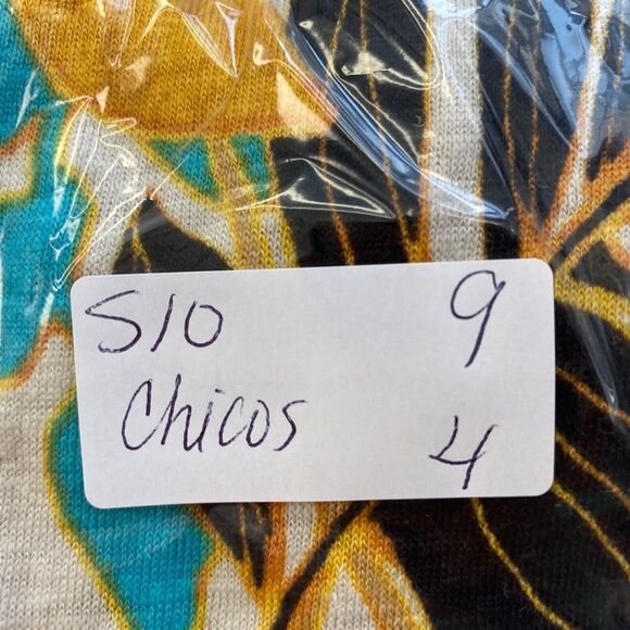 Chicos Top Size 4 100% Linen Floral Tropical Coastal Scoop Neck Beige Tan XXL 2X - Picture 10 of 10